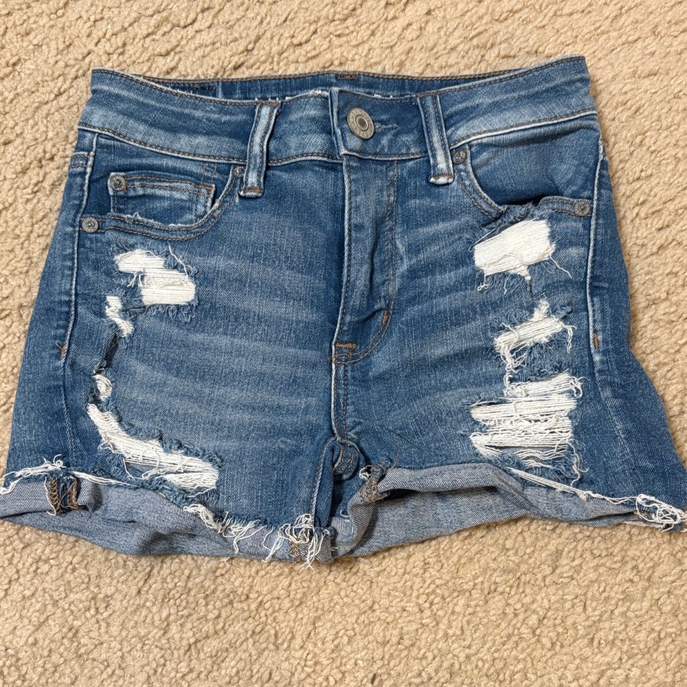 American Eagle Outfitters Blue Distressed Jean Shorts